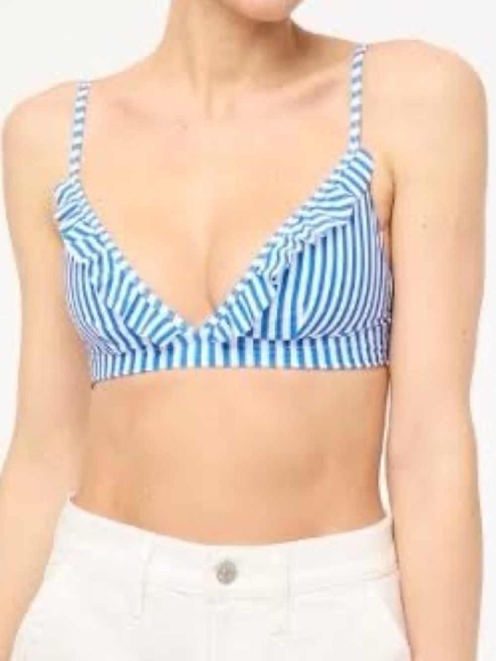 J. Crew Blue & White Striped Ruffle High-Waist Bikini LIKE NEW